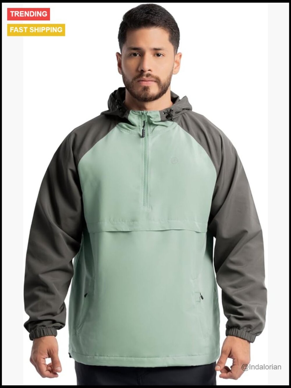 Water Repellent Colorblock Raglan Half Zip Packable Windbreaker Jacket